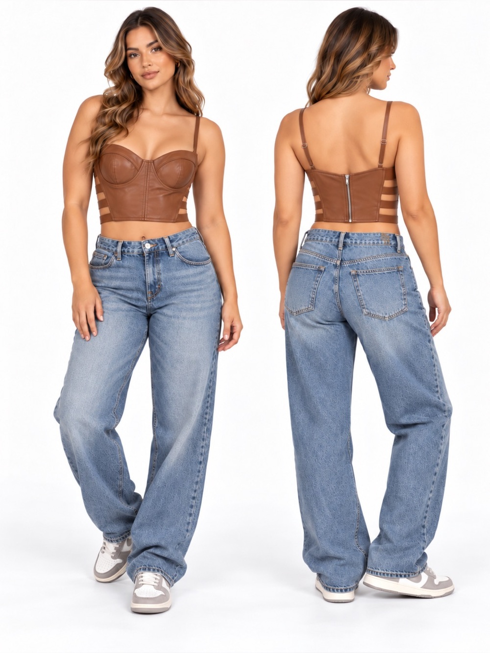 Julia by Love J Medium Brown Faux Leather Bustier Corset Crop Top